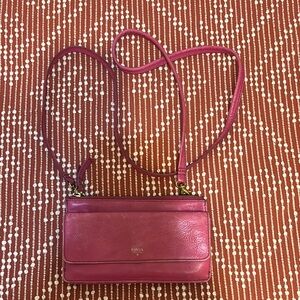 Fossil Pink Leather Crossbody Bag